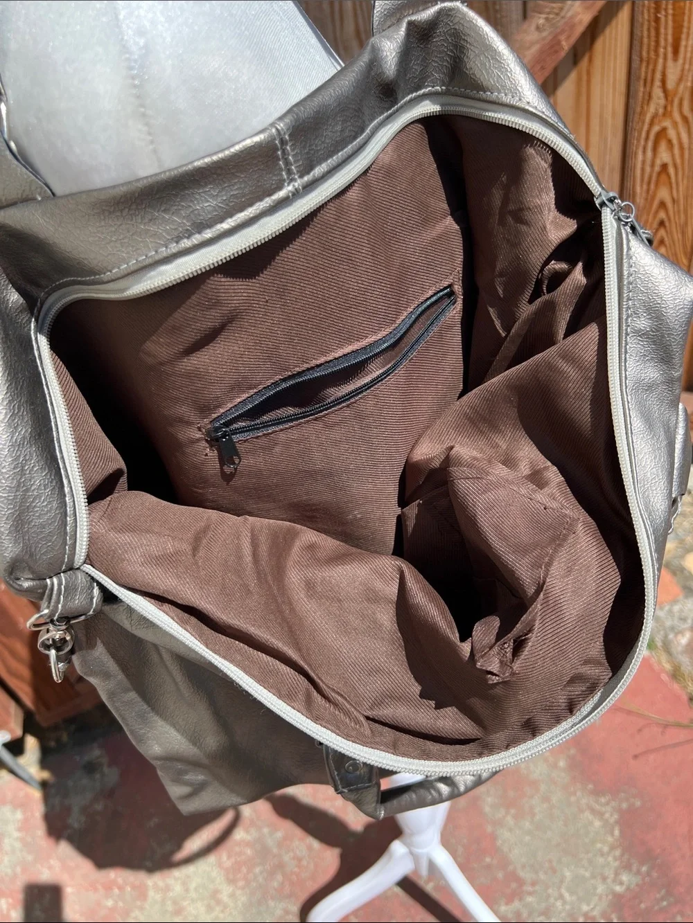 Women's Metallic Gray Leather Tote Bag